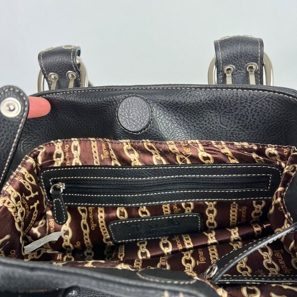 Tignanello Black Leather Purse Handbag Satchel Bucket Bag Buckle Double Handle - Picture 11 of 13